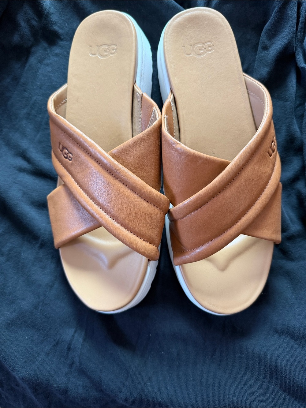 UGG Women's Cognac Leather Crisscross Slide Sandals